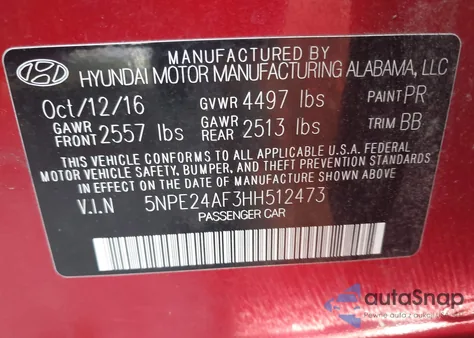 2017 Hyundai Sonata Se from USA, damaged, VIN 5NPE24AF3HH512473